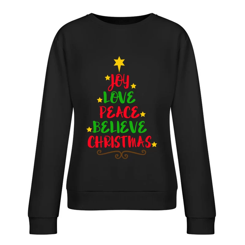 Arbre de Noël : Joie, Amour, Paix, Croire, Noël Femme Sweat-shirt à enfiler