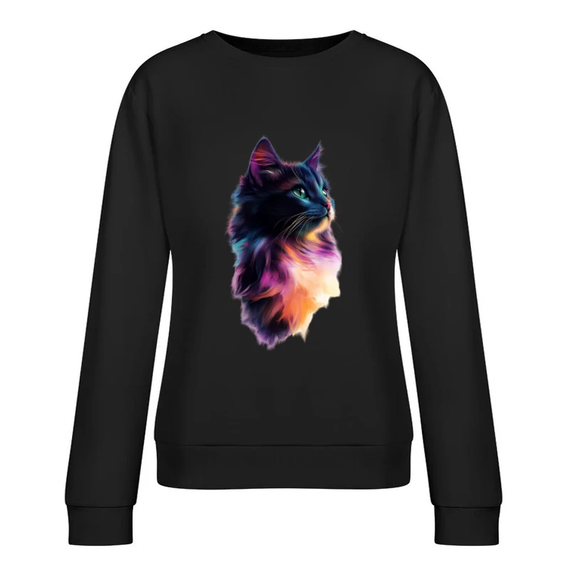 Colorful Cat Profile in Vibrant Digital Art Female Pullover Sweatshirt