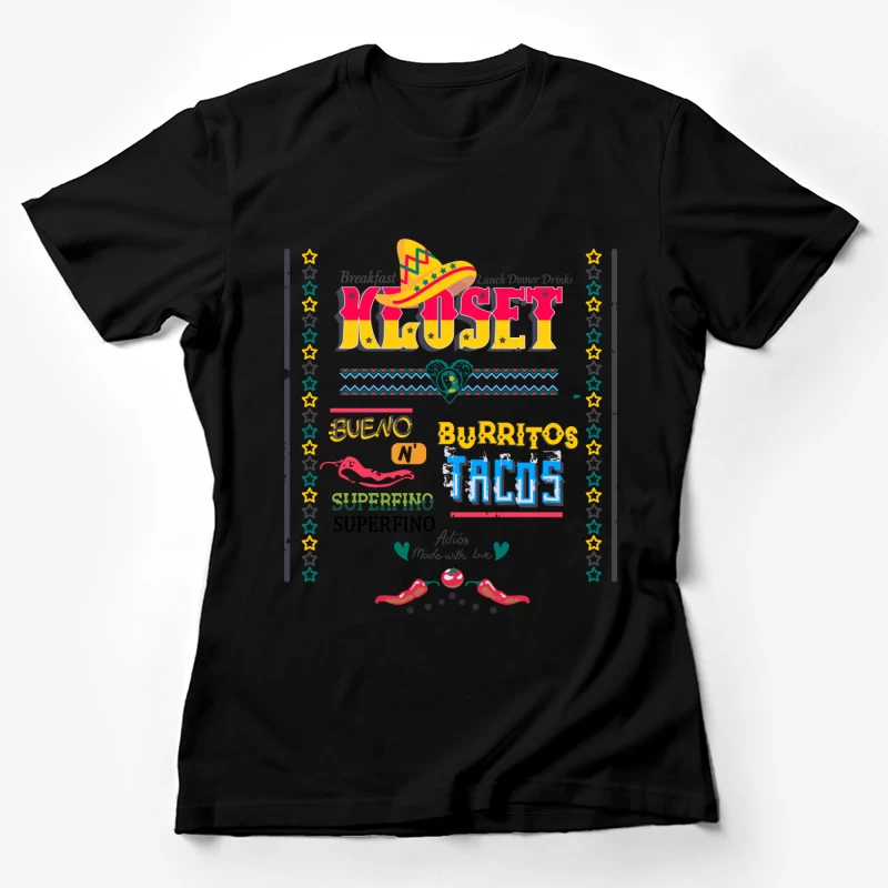 Mexikanisches Design mit Sombrero und Chilis Damen T-Shirt