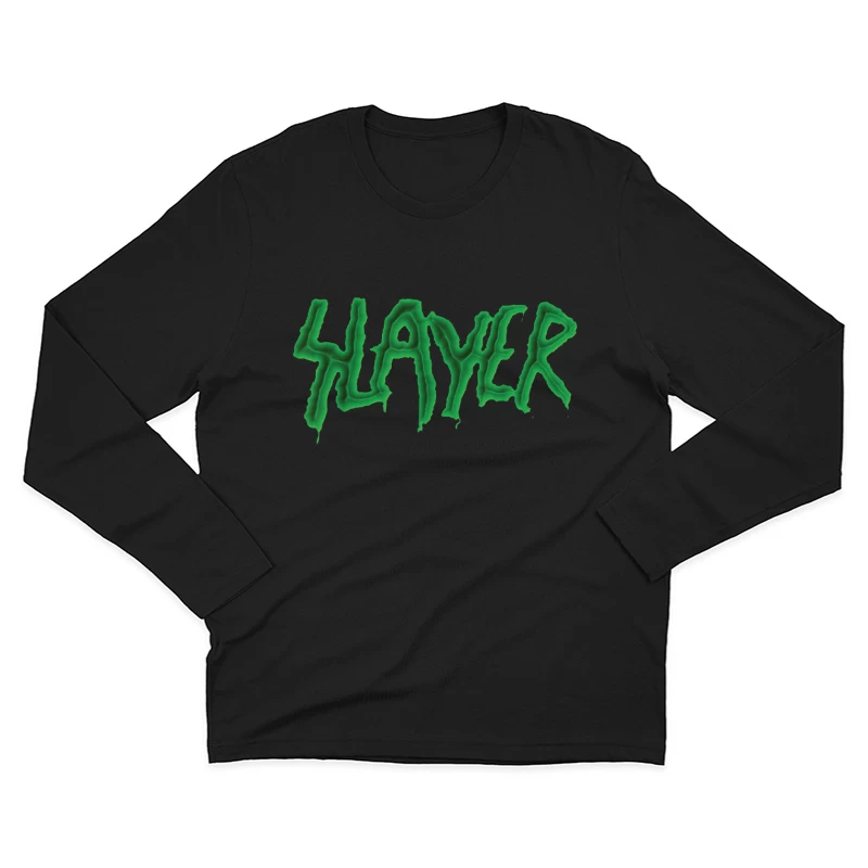 Green Horror-Style Dripping Text "SLAYER" Male Long Sleeve T-Shirt