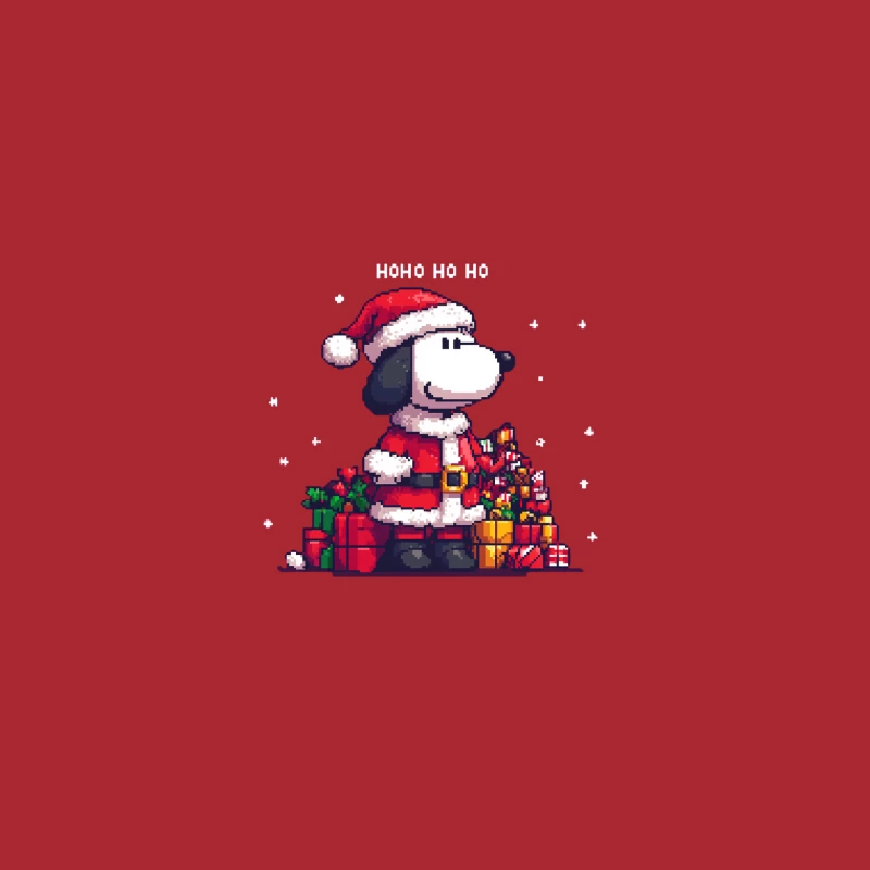 Pixel Art Christmas Dog in Santa Costume with Holiday Gifts Baseball Cap