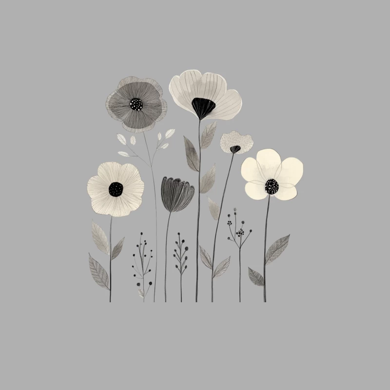 Minimalist Floral Sketch: Delicate Black and White Botanical Illustration Male Tank Top