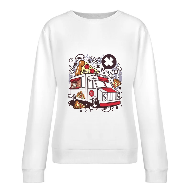 Camion de pizza illustré Femme Sweat-shirt à enfiler