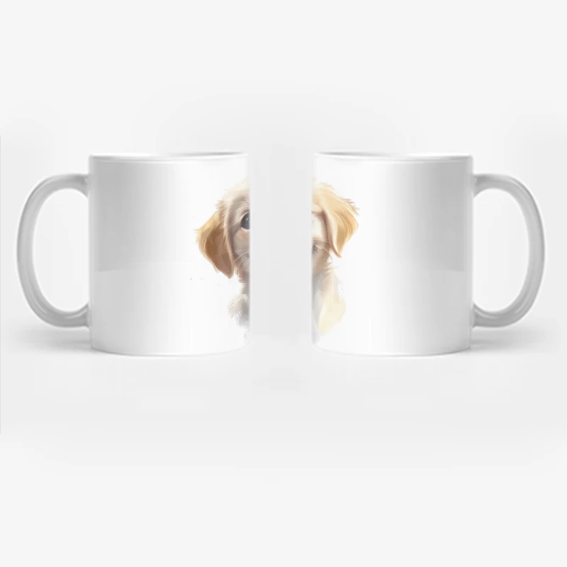 Adorable Smiling Golden Retriever Puppy Digital Portrait Coffee Mug