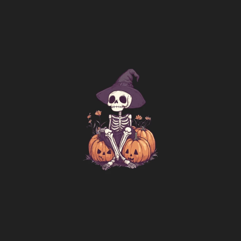 Whimsical Halloween Skeleton with Witch Hat and Pumpkins Bucket Hat