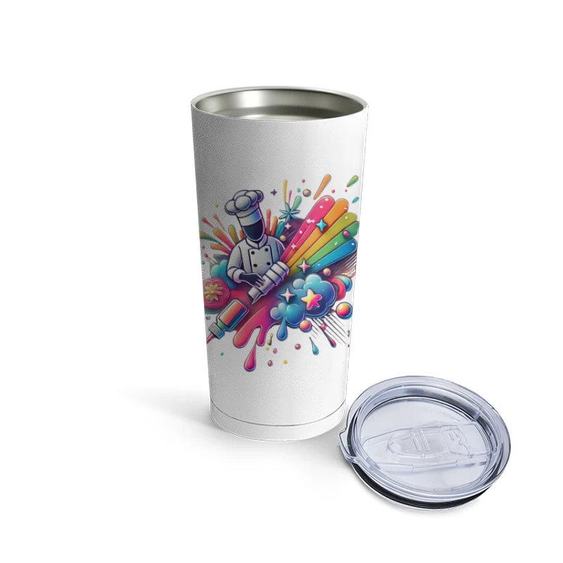 Vibrant Chef's Creative Culinary Rainbow Splash Art Travel Mug