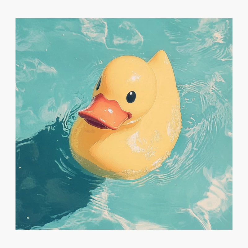 Cute Yellow Rubber Duck Floating in Turquoise Pool Water Throw Pillow