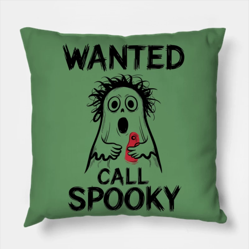 Spooky Ghost Wanted Poster Cartoon Illustration Throw Pillow