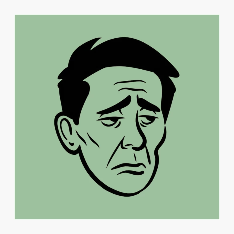 Minimalist Black and White Portrait Illustration with Sad Expression Pin