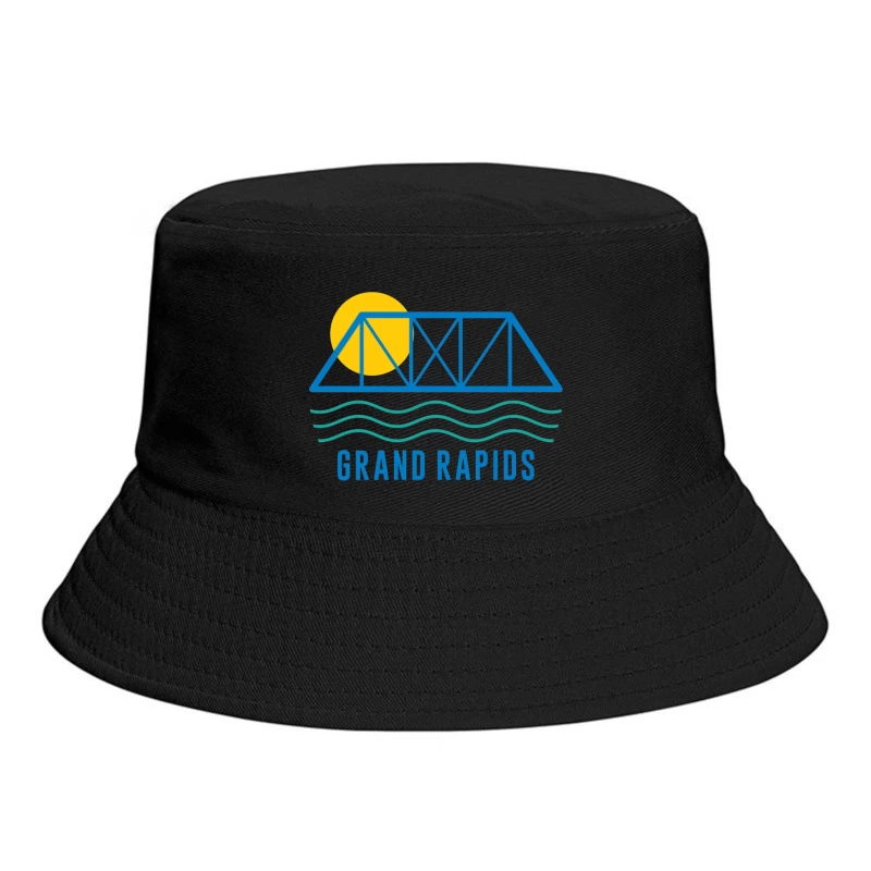 Grand Rapids City Logo with Bridge and Water Design Bucket Hat