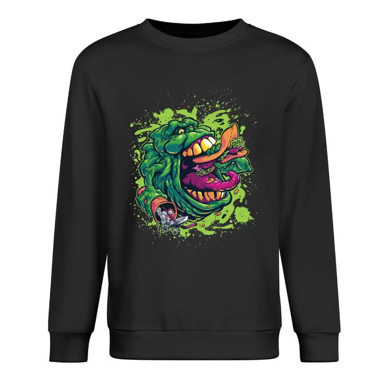 Colorful Monster Eating Food Illustration Male Pullover Sweatshirt