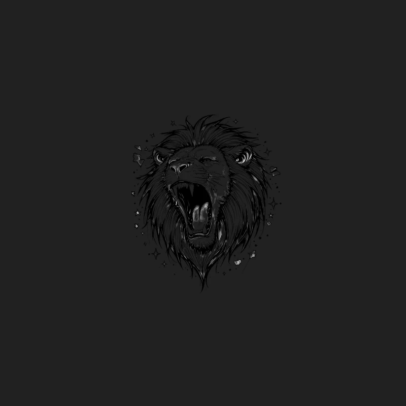 Detailed Roaring Lion Illustration in Black and White Bucket Hat