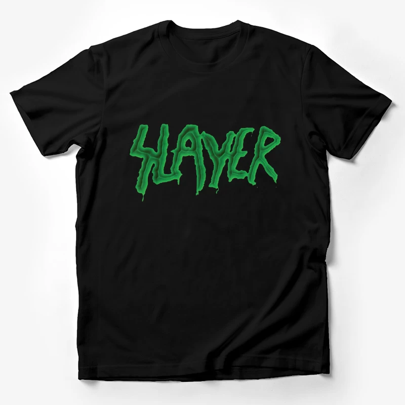 Green Horror-Style Dripping Text "SLAYER" Male T-Shirt