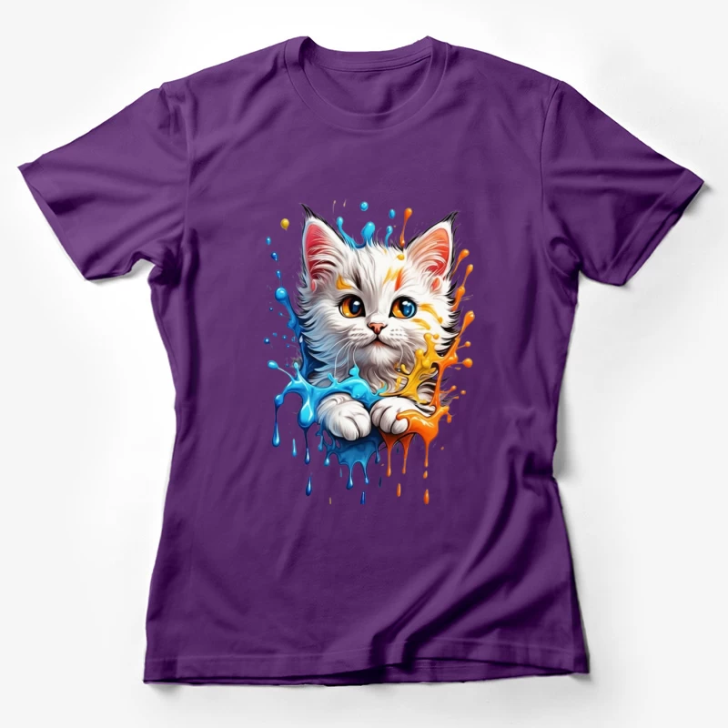 Cute Colorful Cat Illustration Female T-Shirt