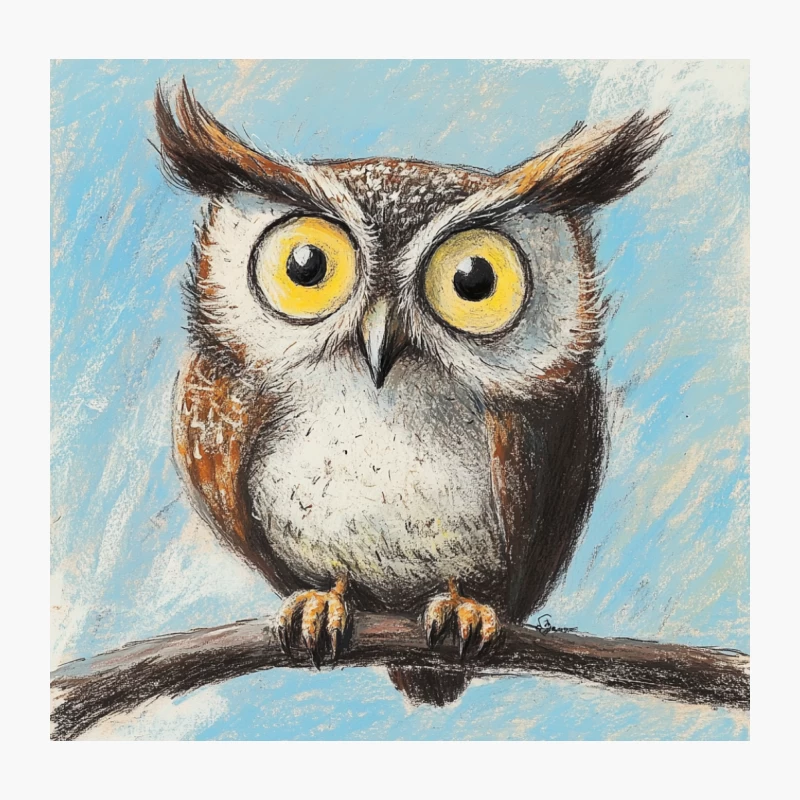 Cute Wide-Eyed Owl Pastel Drawing Throw Pillow