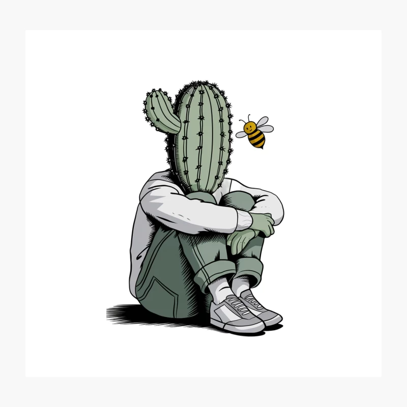 Surreal Cactus Person: Isolation with a Bee Throw Pillow
