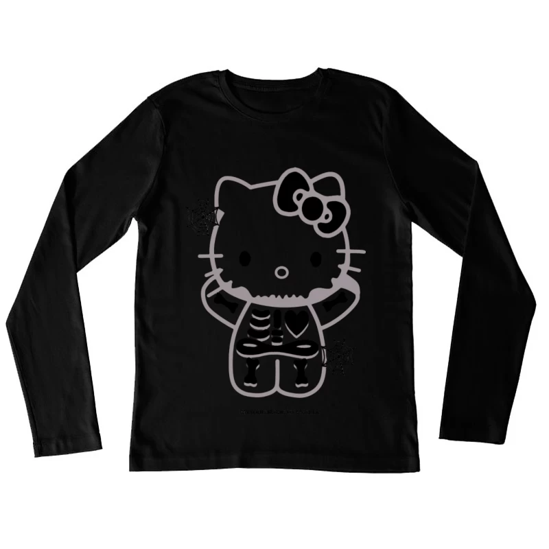 Skelett Hello Kitty Design mit Spinnennetzen Damen Langarm T-Shirt