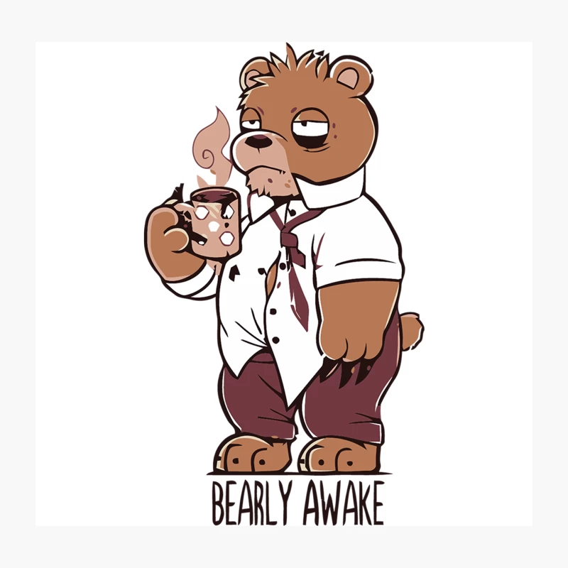 Sleepy Office Bear's Coffee Break Throw Pillow