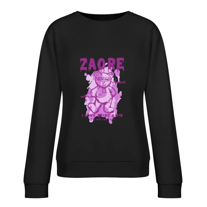 Playful Teddy Bear Graphic Design Female Pullover Sweatshirt