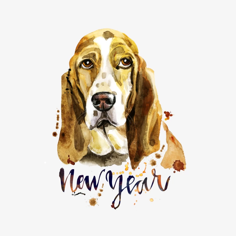 Portrait de chien aquarelle pour le Nouvel An Homme Manches Longues T-Shirt