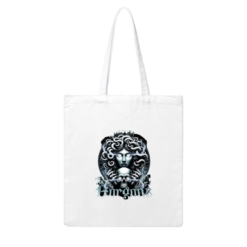 Dark Gothic Medusa with Skull and Lightning Cotton Tote Bag