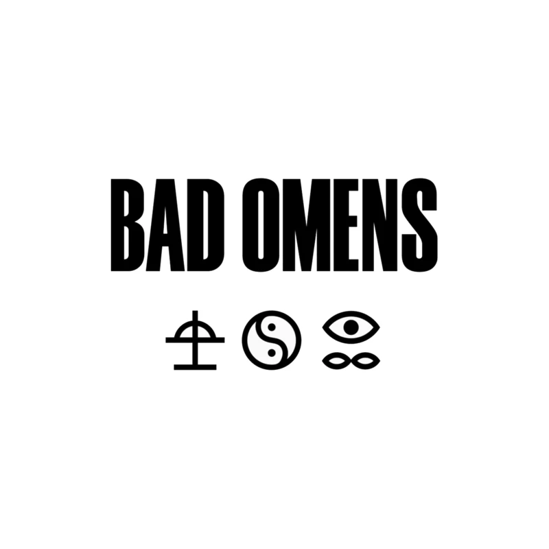 Bad Omens Band Logo with Mystical Symbols in Black and White Throw Pillow