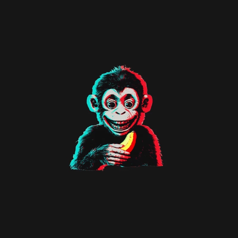 Retro 3D Monkey with Banana: Surreal Pop Art Chimpanzee Desk Mat