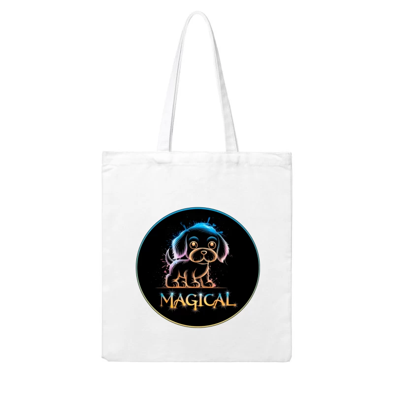 Magical Neon Puppy Art Cotton Tote Bag