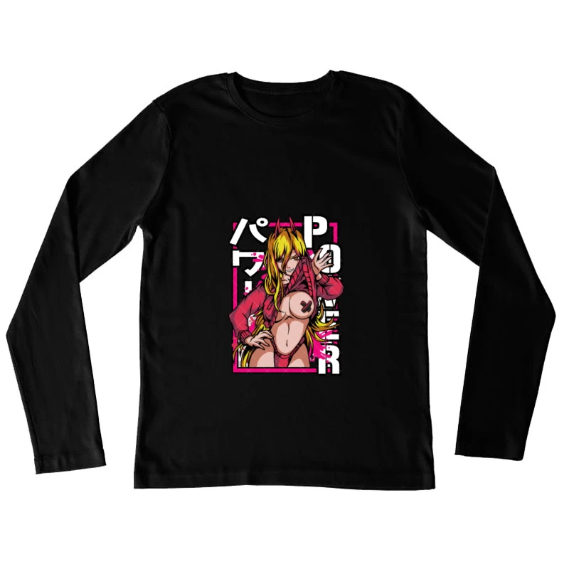 Anime Charakter in Rot mit Hörnern Damen Langarm T-Shirt