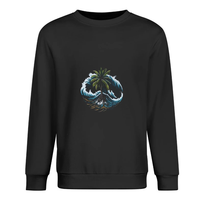 Tropical Island Wave Design Male Pullover Sweatshirt