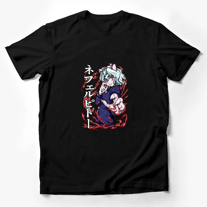 Anime-Charakter mit roten Flammen Herren T-Shirt