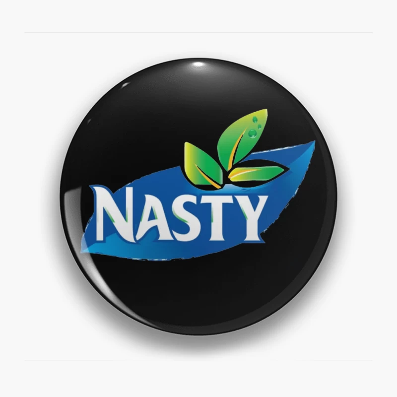 Nasty Brand Logo with Blue Banner and Green Leaf Emblem Pin