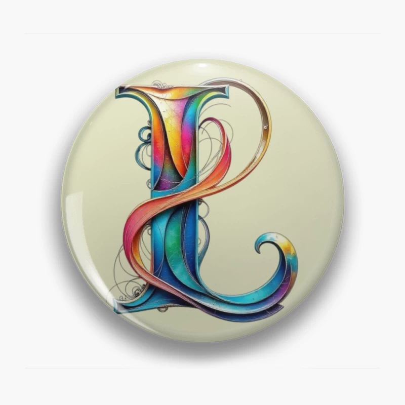 Ornate Rainbow Letter P with Decorative Swirls Pin