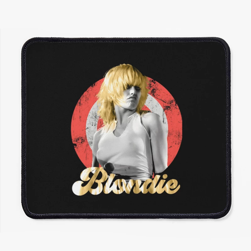 Stylized Music Portrait with Red Circle Backdrop Mouse Pad