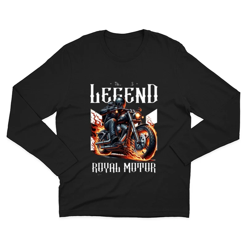 Legendary Flaming Royal Motor Black Motorcycle Illustration Male Long Sleeve T-Shirt