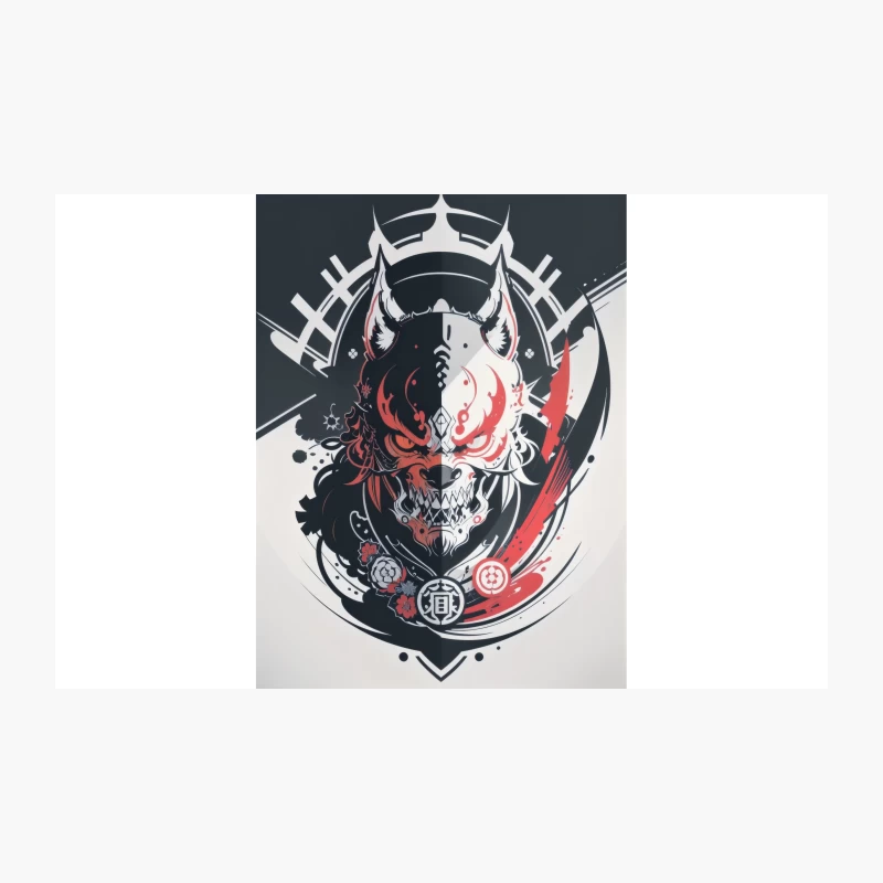 Demonic Oni Mask: Japanese-Inspired Skull Tattoo Design Travel Mug