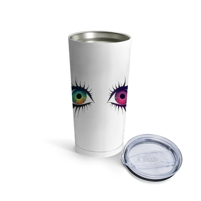 Artistic Illustration of Colorful Heterochromatic Eyes Travel Mug