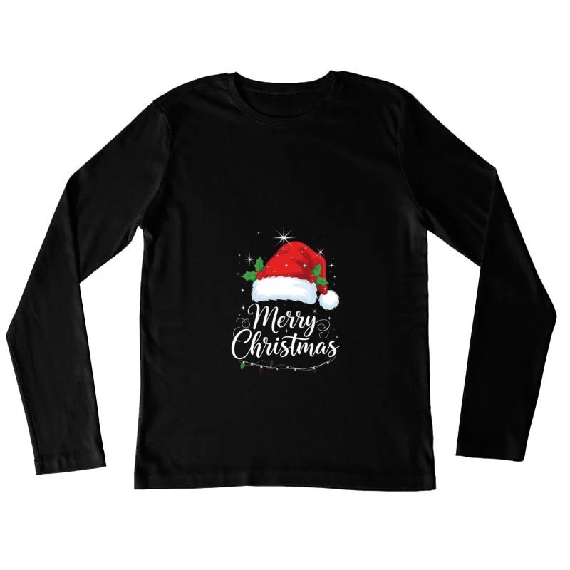 Merry Christmas Greeting with Santa Hat|Perfect Gift for Loved Ones|Holiday-themed christmas gift for her Female Long Sleeve T-Shirt