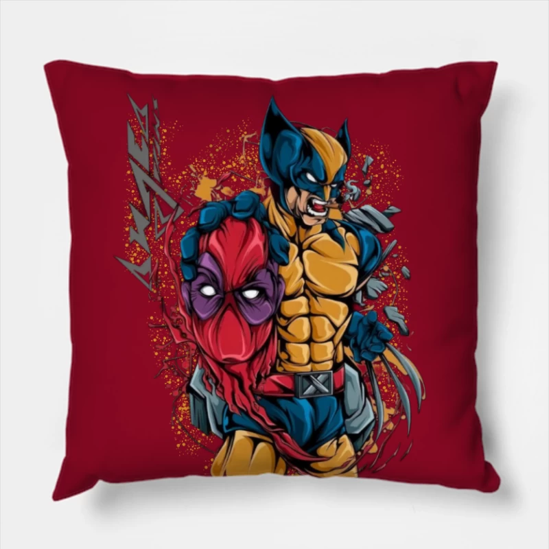 Wolverine and Spider-Man Mashup Throw Pillow