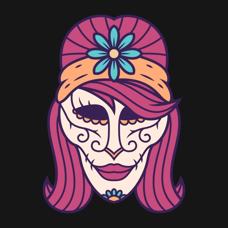 Masque de calavera coloré avec motif floral Homme Manches Longues T-Shirt