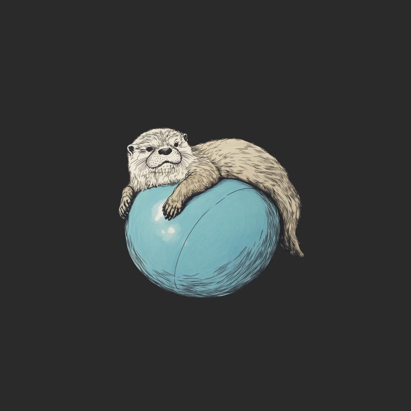Adorable Sea Otter Lounging on Blue Ball Illustration Baseball Cap