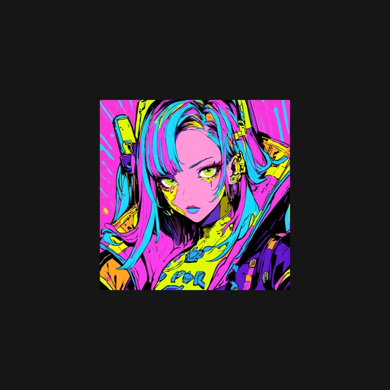 Neon Cyberpunk Anime Girl in Vibrant Digital Art Desk Mat