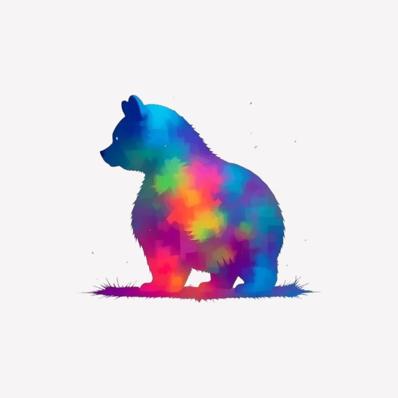 Rainbow Watercolor Bear Silhouette Art Male T-Shirt