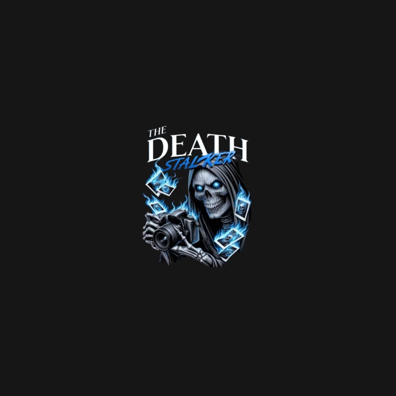 The Death Stalker: Skeletal Photographer with Blue Flames Desk Mat