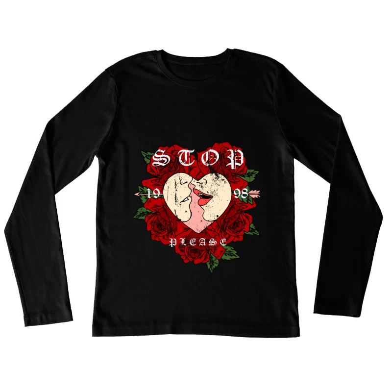 Design romantique avec cœur et roses Femme Manches Longues T-Shirt