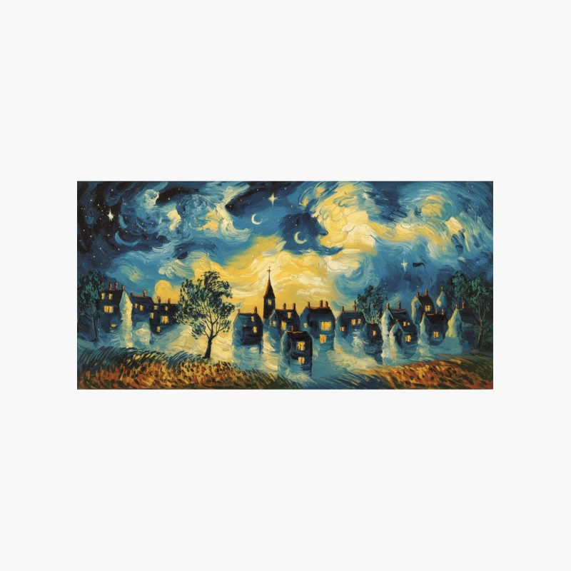 Starry Village Night: An Impressionist Landscape Cotton Tote Bag