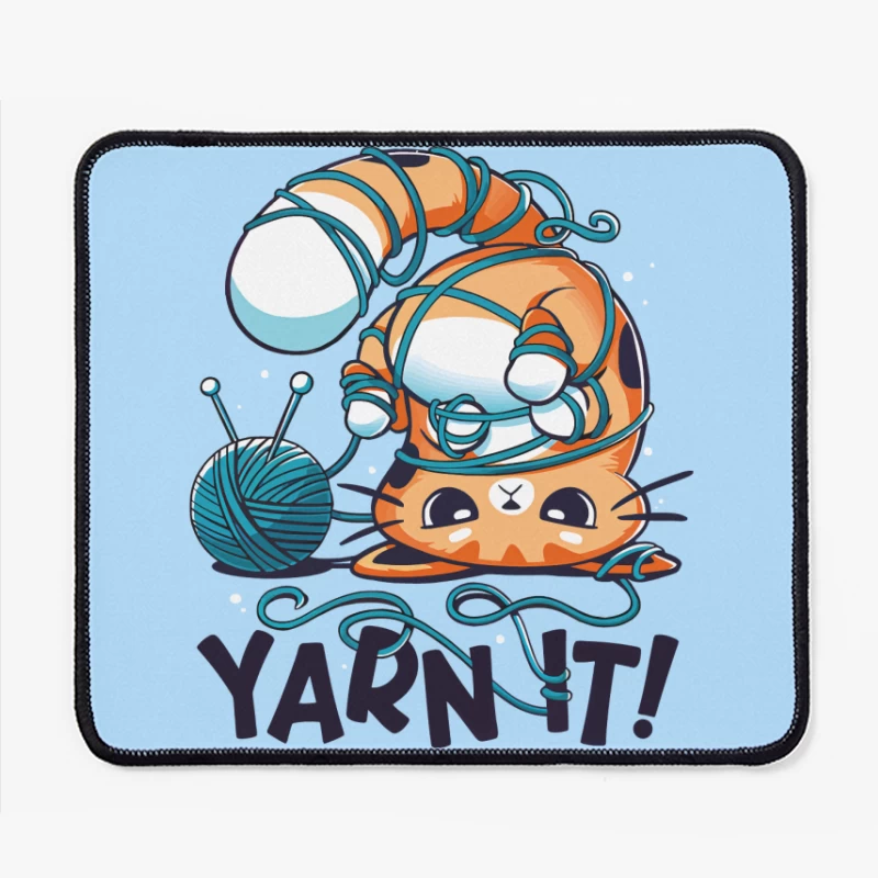 Yarn It! Whimsical Cat Illustration Mouse Pad