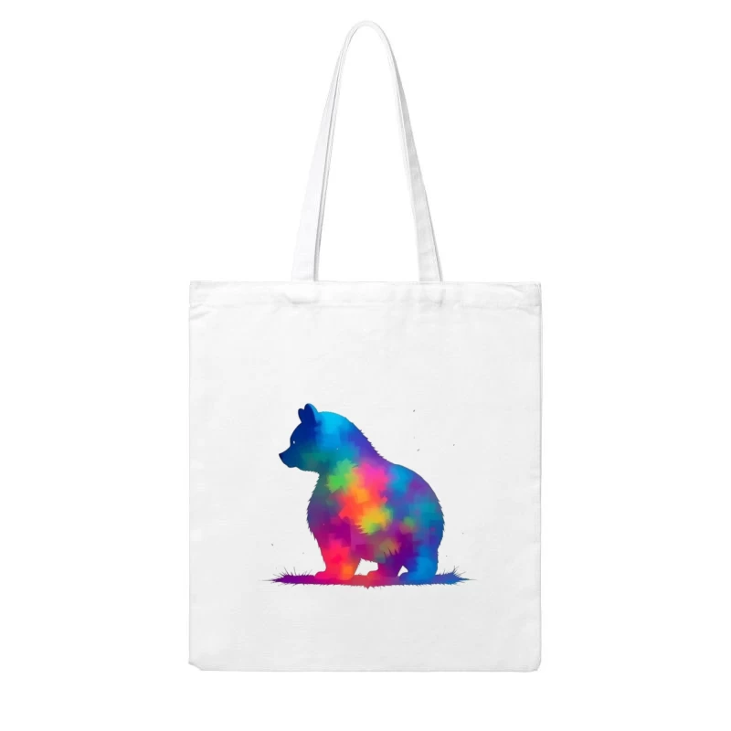 Rainbow Watercolor Bear Silhouette Art Cotton Tote Bag