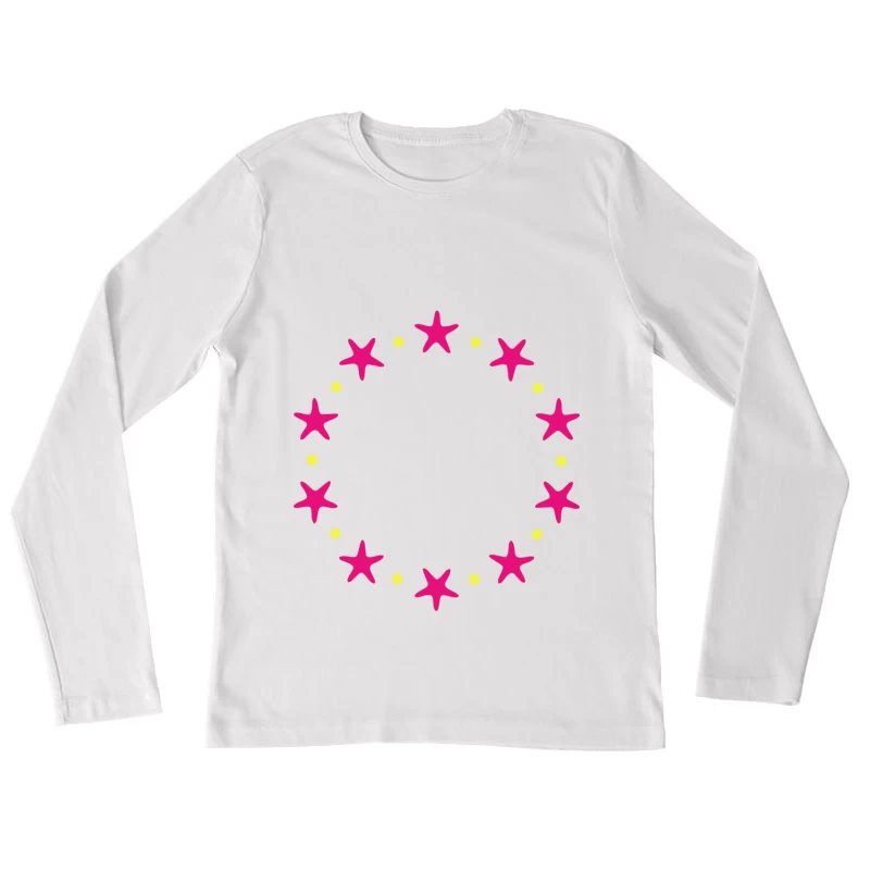 Cercle de étoiles roses avec points jaunes Femme Manches Longues T-Shirt