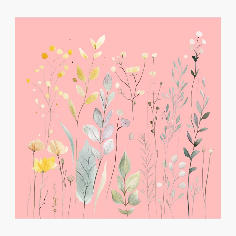 Delicate Watercolor Botanical Wildflower Illustration Throw Pillow